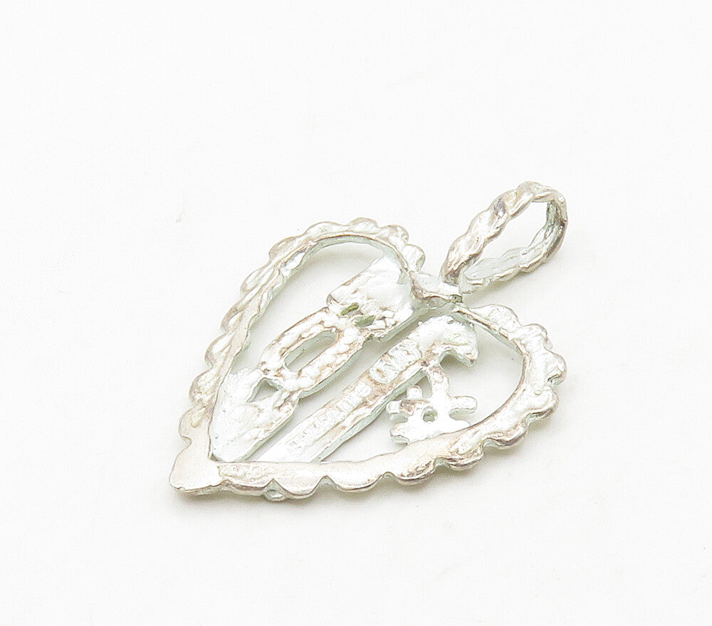925 Sterling Silver  Vintage Number One Mom Love Heart Pendant  PT12258