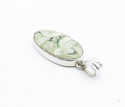 925 Sterling Silver  Vintage Spotted Jasper Shiny Oval Drop Pendant  PT3078