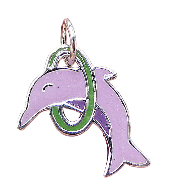 925 Sterling Silver  Enamel Hoop Jumping Dolphin Charm Pendant  PT1440