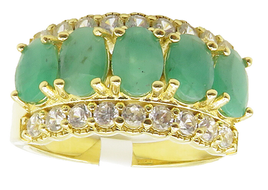 925 Sterling Silver  Emerald & Topaz Shiny Gold Plated Band Ring Sz 7  RG15252