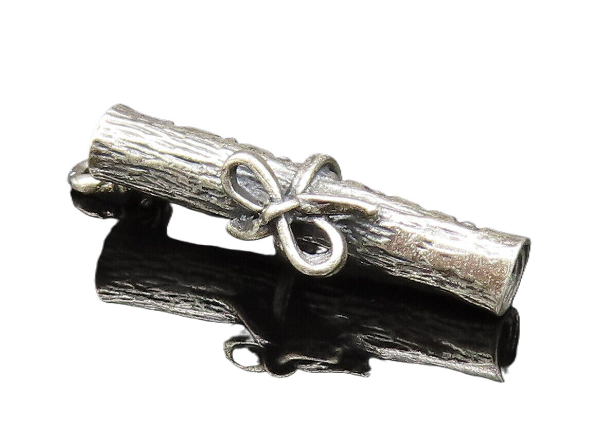 925 Sterling Silver  Vintage Bow Tied Rolled Diploma Pendant  PT21209