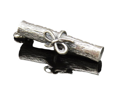 925 Sterling Silver  Vintage Bow Tied Rolled Diploma Pendant  PT21209