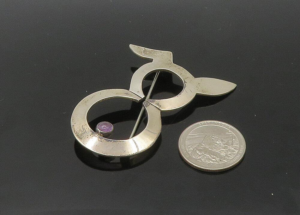 MEXICO 925 Silver  Vintage Amethyst Bunny Rabbit Motif Brooch Pin  BP8259