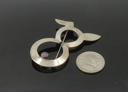 MEXICO 925 Silver  Vintage Amethyst Bunny Rabbit Motif Brooch Pin  BP8259