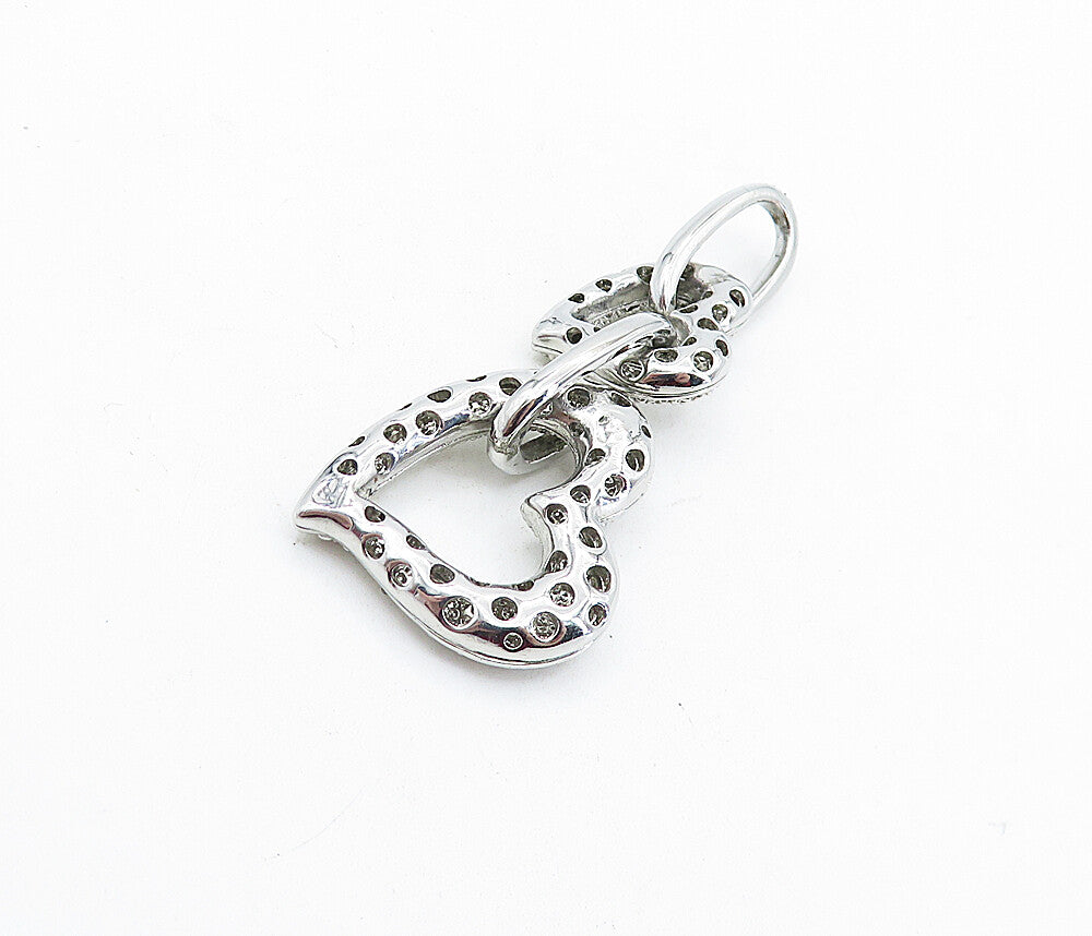 925 Sterling Silver  Shiny Cubic Zirconia Linked Love Hearts Pendant  PT4623