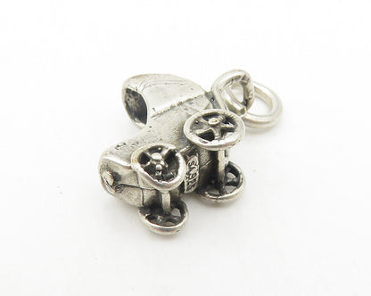 925 Sterling Silver  Vintage Petite Dark Tone Baby Carriage Pendant  PT9386
