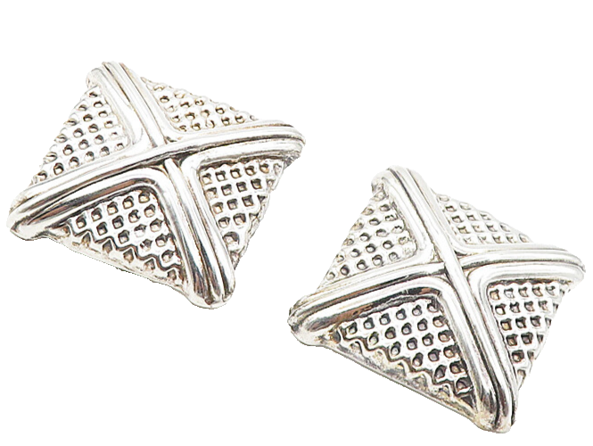 925 Sterling Silver  Vintage Modernist Shiny Square Drop Earrings  EG3801
