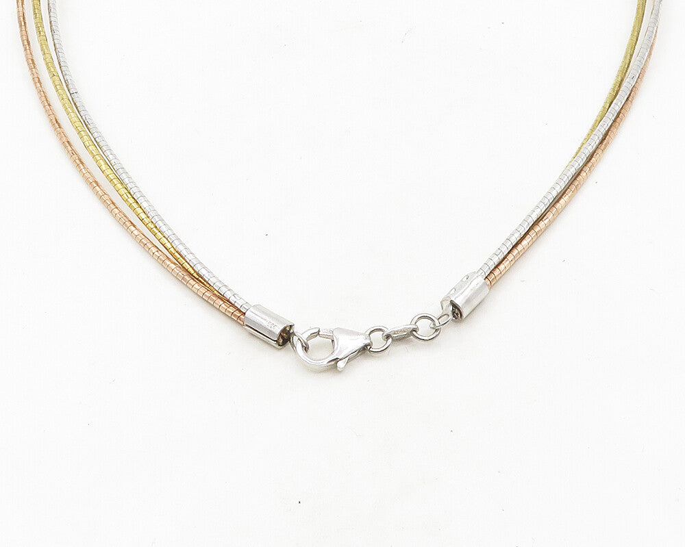 925 Sterling Silver Shiny Three Tone Multi Strand Collar Necklace NE3205