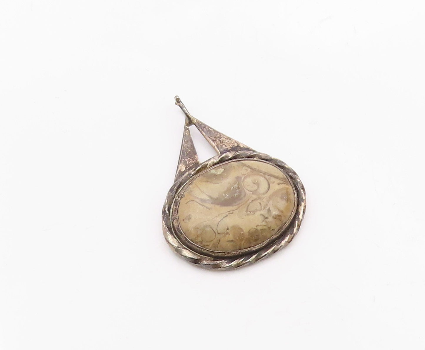 925 Sterling Silver  Vintage Enamel Swirl Twisted Edge Drop Pendant  PT20354