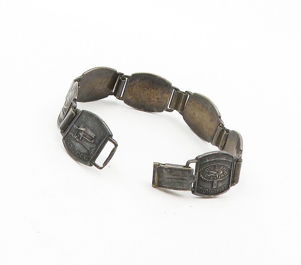 HOLLAND 925 Sterling Silver  Vintage Oxidized Canada Chain Bracelet  BT6289
