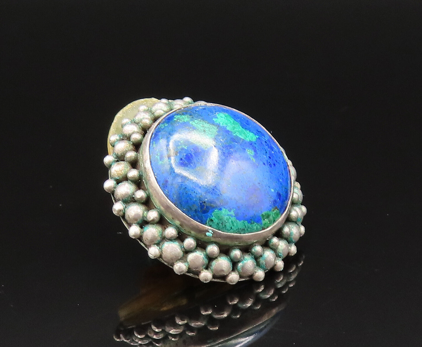 925 Silver  Vintage Beaded Cluster Border Azurite Stud Earrings  EG11730