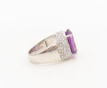 925 Sterling Silver Vintage Ring Oval Amethyst & Topaz Beaded Neck Sz 8 RG27572