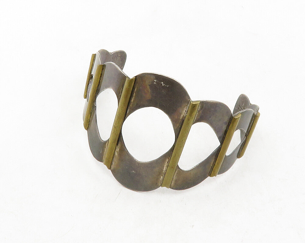 MEXICO 925 Sterling Silver  Vintage Two Tone Design Cuff Bracelet  BT4822