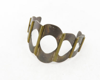 MEXICO 925 Sterling Silver  Vintage Two Tone Design Cuff Bracelet  BT4822