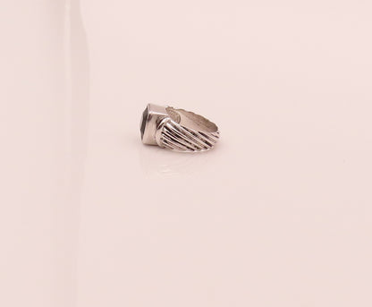 925 Sterling Silver  Vintage Minimalist Onyx Rope Carved Ring Sz 7.25  RG26728