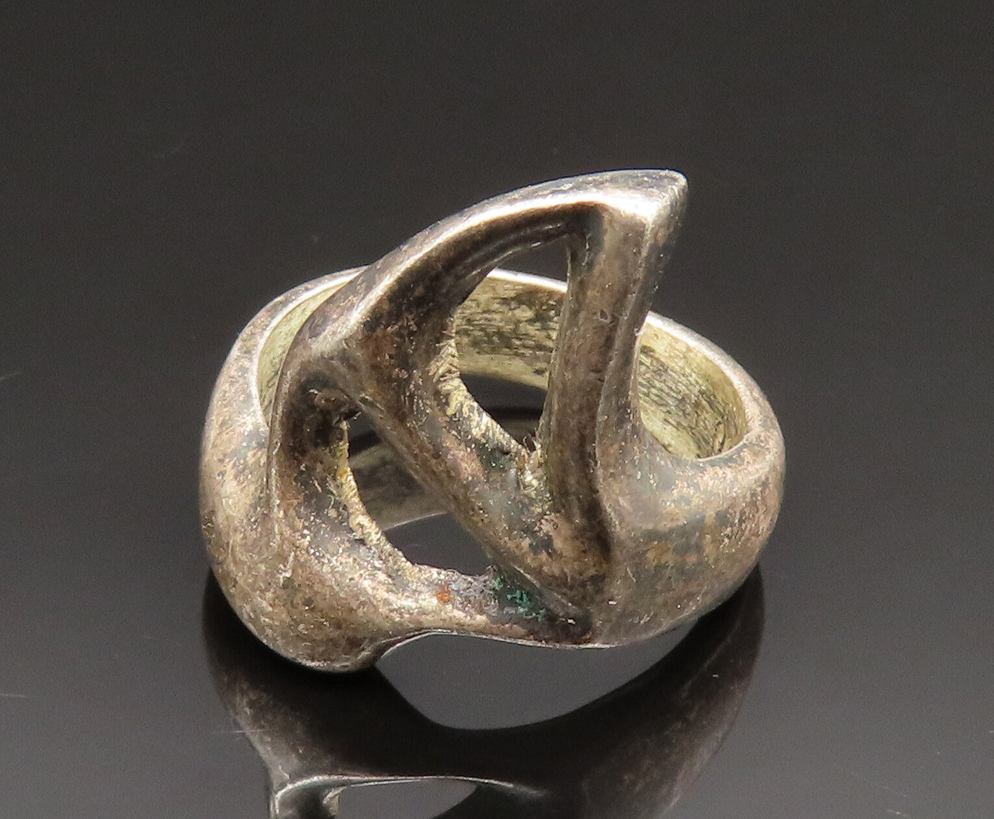 MEXICO 925 Silver  Vintage Open Modernist Pointed Abstract Ring Sz 6  RG24745