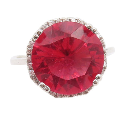 925 Sterling Silver Vintage Ring Round CZ Halo Solitaire Band  Sz 8  RG34082