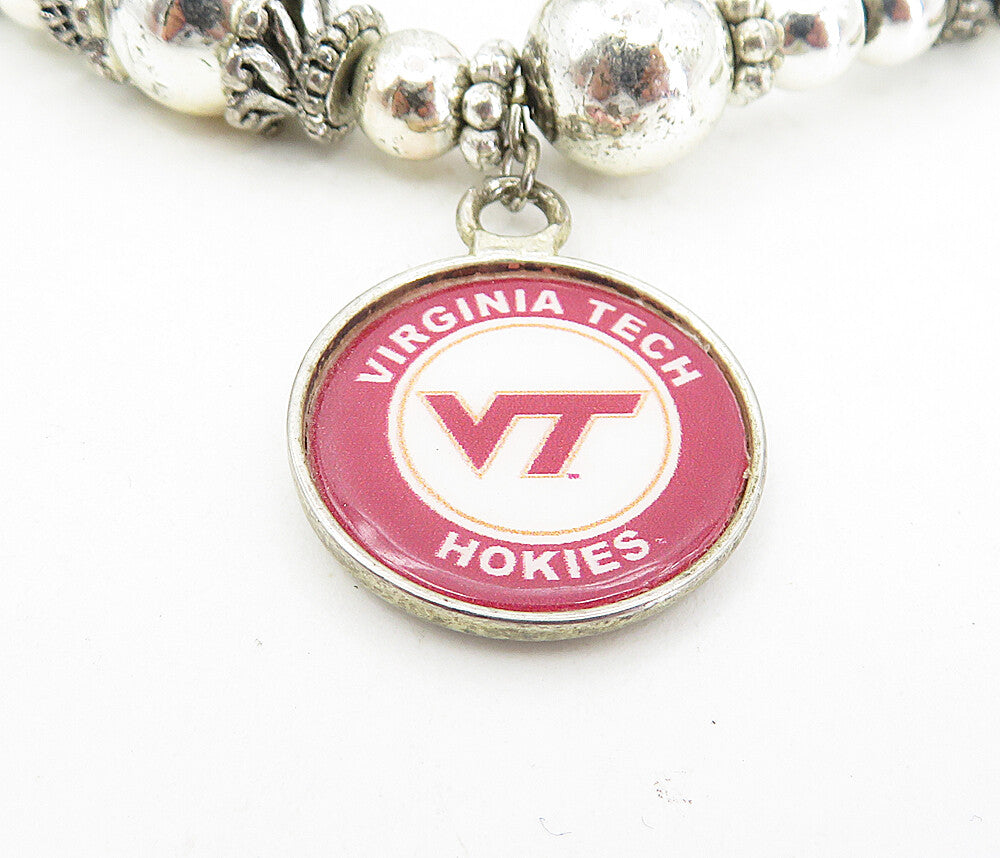 925 Sterling Silver  Vintage Virginia Tech Hokies Charm Chain Bracelet  BT3891