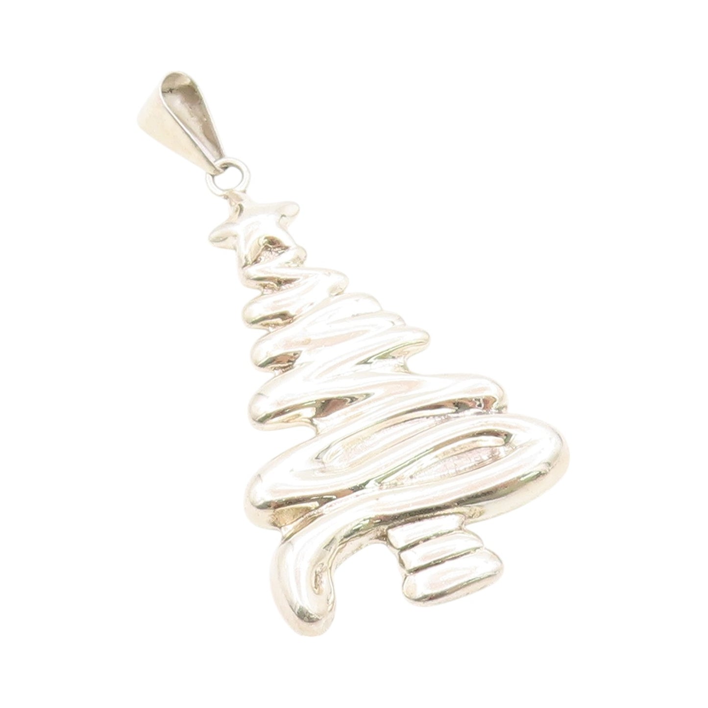 925 Sterling Silver Vintage Pendant Brutalist Carved Christmas Tree  PT24133
