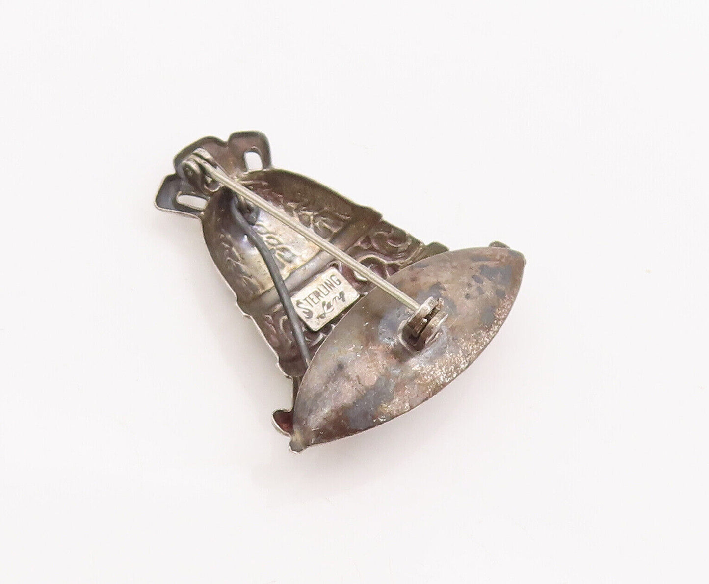 925 Sterling Silver Vintage Brooch Pin LANG Floral Swirly Carved Bell  BP10916