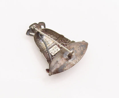 925 Sterling Silver Vintage Brooch Pin LANG Floral Swirly Carved Bell  BP10916