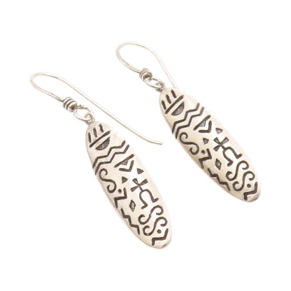 925 Sterling Silver Vintage Earrings WOODS Trible Design Etched  EG13517