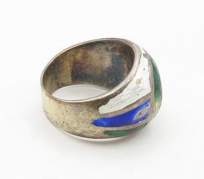 SIAM 925 Sterling Silver  Vintage Enamel Striped Dome Band Ring Sz 7  RG16678