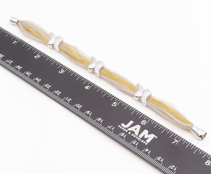 925 Sterling Silver Vintage Bracelet Elegant CZ Two Tone Mesh Chain  BT11980