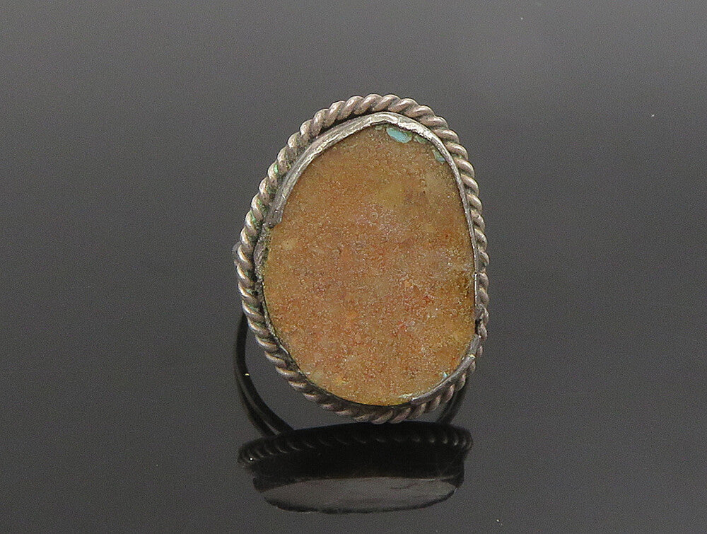 925 Silver  Vintage Inlaid Gemstone Rope Twist Border Ring Sz 10  RG24660