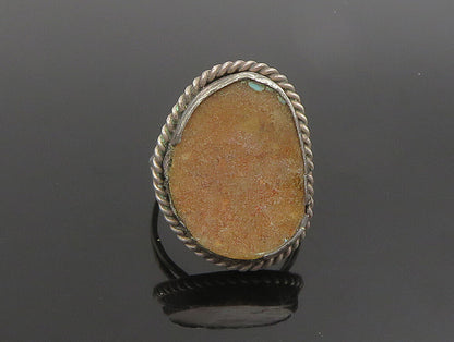 925 Silver  Vintage Inlaid Gemstone Rope Twist Border Ring Sz 10  RG24660