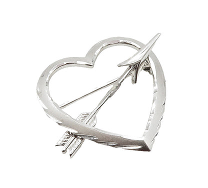 925 Sterling Silver  Shiny Open Love Heart Bow & Arrow Brooch Pin  BP6027