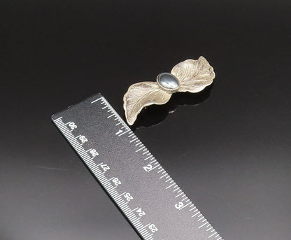ISRAEL 925 Silver  Vintage Oval Hematite Double Leaf Wings Brooch Pin  BP9746