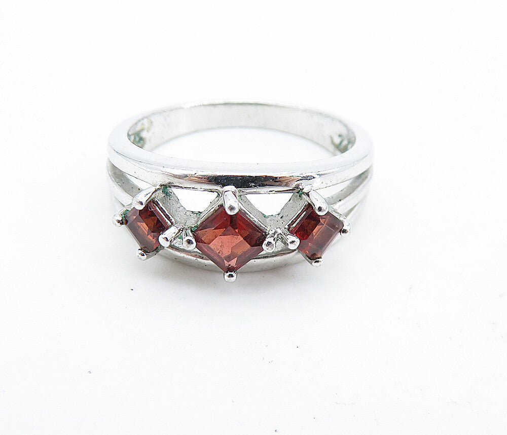 ROSS SIMON 925 Silver  Red Topaz 3 Stone Shiny Split Band Ring Sz 7  RG6999