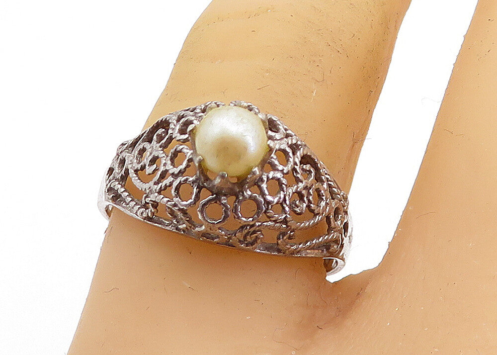 925 Sterling Silver  Vintage Petite Pearl Swirl Cocktail Ring Sz 8.5  RG6128