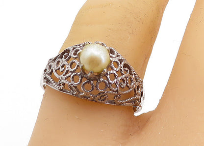 925 Sterling Silver  Vintage Petite Pearl Swirl Cocktail Ring Sz 8.5  RG6128
