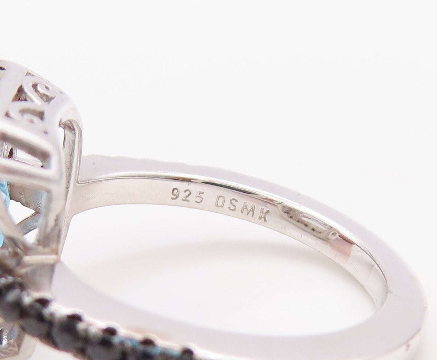 925 Sterling Silver Vintage Ring Rectangle Blue Topaz Halo Spinel  Sz 7 RG30843