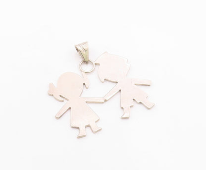 MEXICO 925 Silver  Vintage Minimalist Children Holding Hands Pendant  PT21189