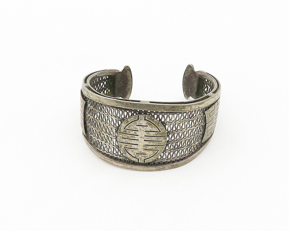 CHINESE 925 Sterling Silver  Vintage Antique Swirl Detail Cuff Bracelet BT7054