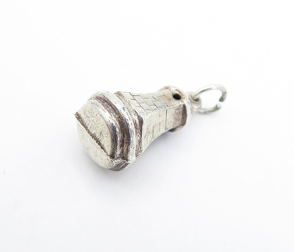 925 Sterling Silver  Vintage Petite Hollow Brick Light House Pendant  PT4958