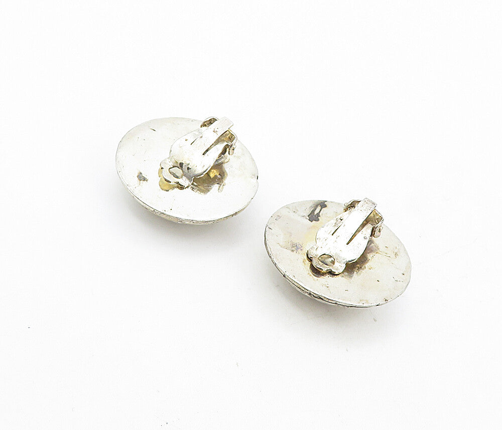 925 Sterling Silver  Vintage Grid Etched Non Pierce Dome Drop Earrings  EG4218