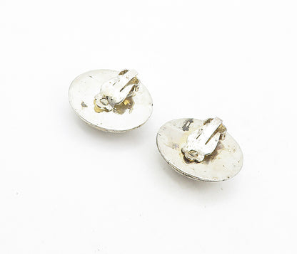 925 Sterling Silver  Vintage Grid Etched Non Pierce Dome Drop Earrings  EG4218