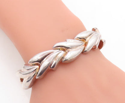 925 Sterling Silver Vintage Shiny Fluted Hinge Link Chain Bracelet BT1848