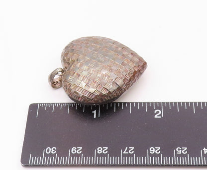 925 Sterling Silver  Vintage Weaved Pattern Hollow Love Heart Pendant  PT17213