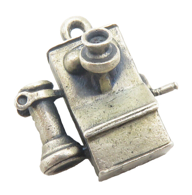 925 Sterling Silver  Vintage Dark Tone Old Fashioned Telephone Pendant  PT9634