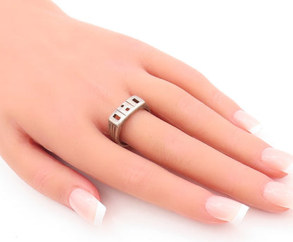 925 Sterling Silver Vintage Ring Solid Cutout Square & Rectangle Sz 9.5  RG28804
