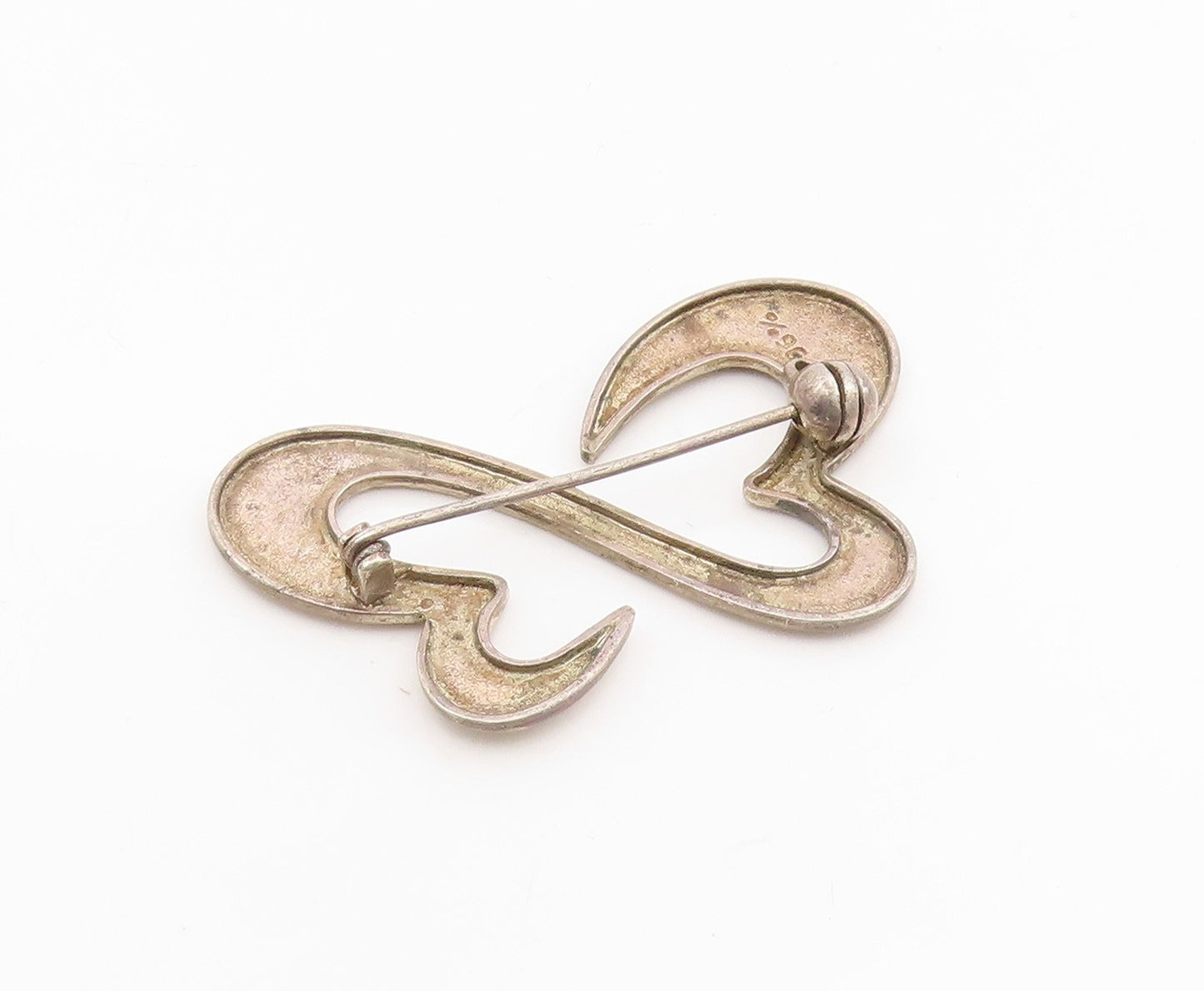 925 Sterling Silver Vintage Brooch Modernist Infinite Love Hearts Pin  BP12103