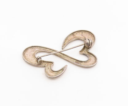 925 Sterling Silver Vintage Brooch Modernist Infinite Love Hearts Pin  BP12103