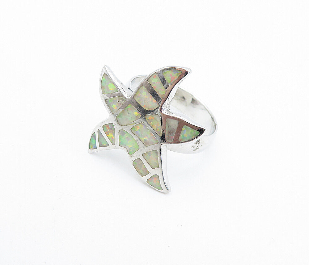 925 Sterling Silver  Fire Opal Star Fish Motif Cocktail Ring Sz 7.5  RG7909