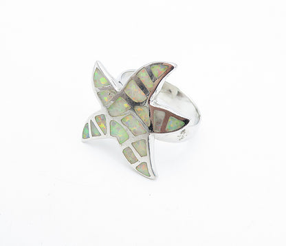 925 Sterling Silver  Fire Opal Star Fish Motif Cocktail Ring Sz 7.5  RG7909