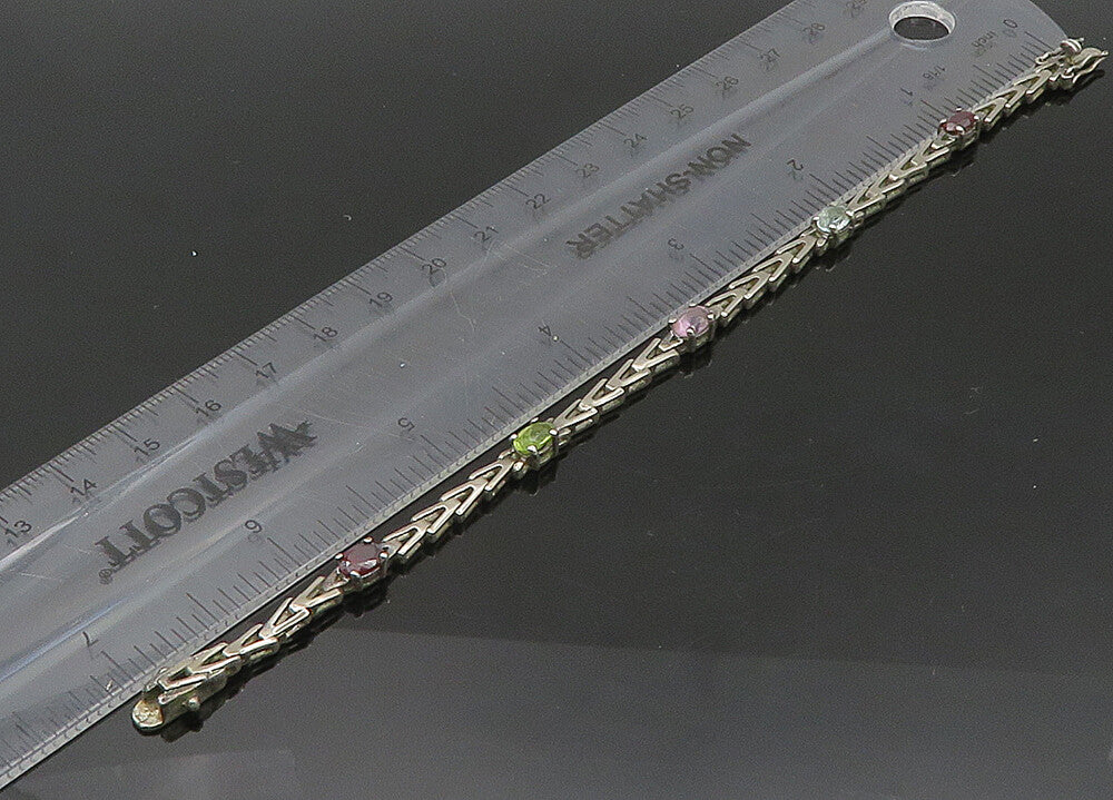 925 Silver  Vintage Peridot Garnet Amethyst & Topaz Chain Bracelet  BT8613